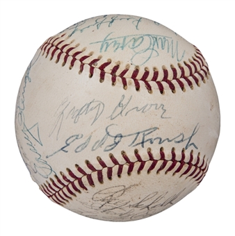 Baseball Hall of Famers Multi Signed ONL Giles Baseball with 16 Signatures (PSA/DNA)